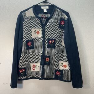 Bechamel Sweater Cottagecore Granny Black Cardigan Patchwork Button Up Floral PL